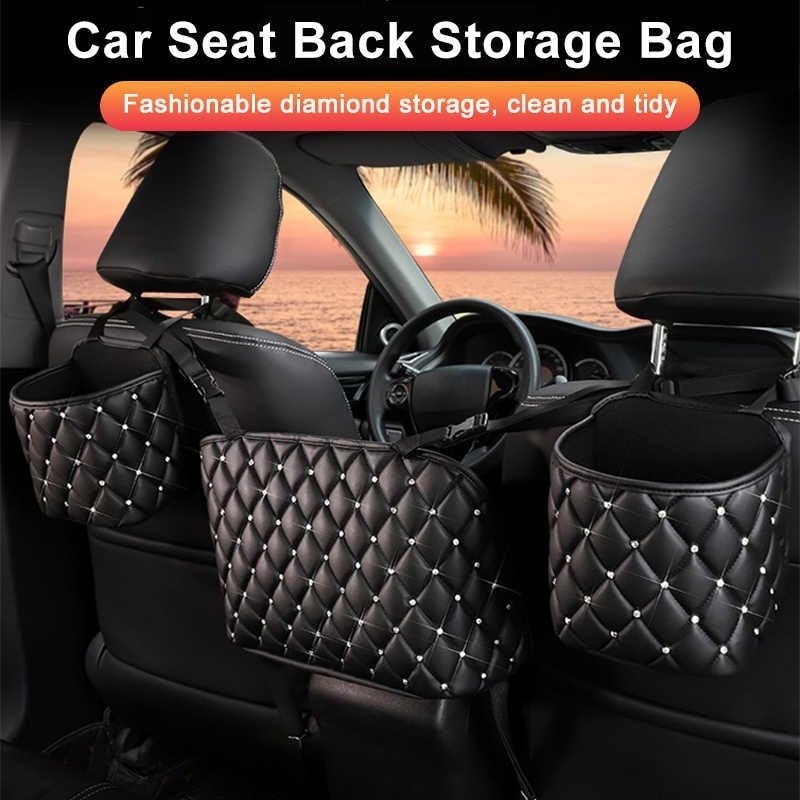 VICASKY 2pcs Car Pu Leather Net Bag Carnet Pocket Car Storage Pouch  Automobile Seat Storage Bag Automobile Storage Bag Black Mesh Bags Seat  Sundries